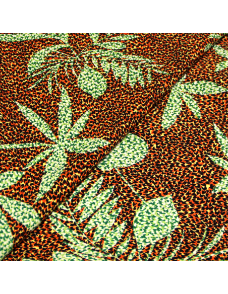 Javanaise - Palme vert fond tacheté orange