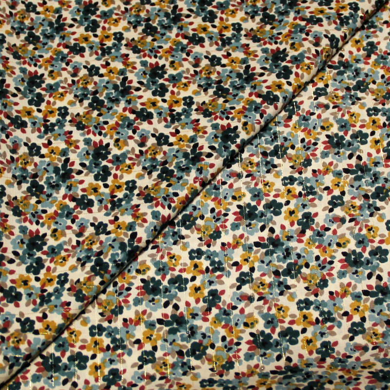 Javanaise - Floral ton canard rayure lurex