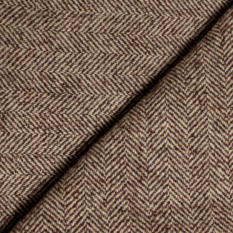 Tweed 100% laine - Chevron marron et écru