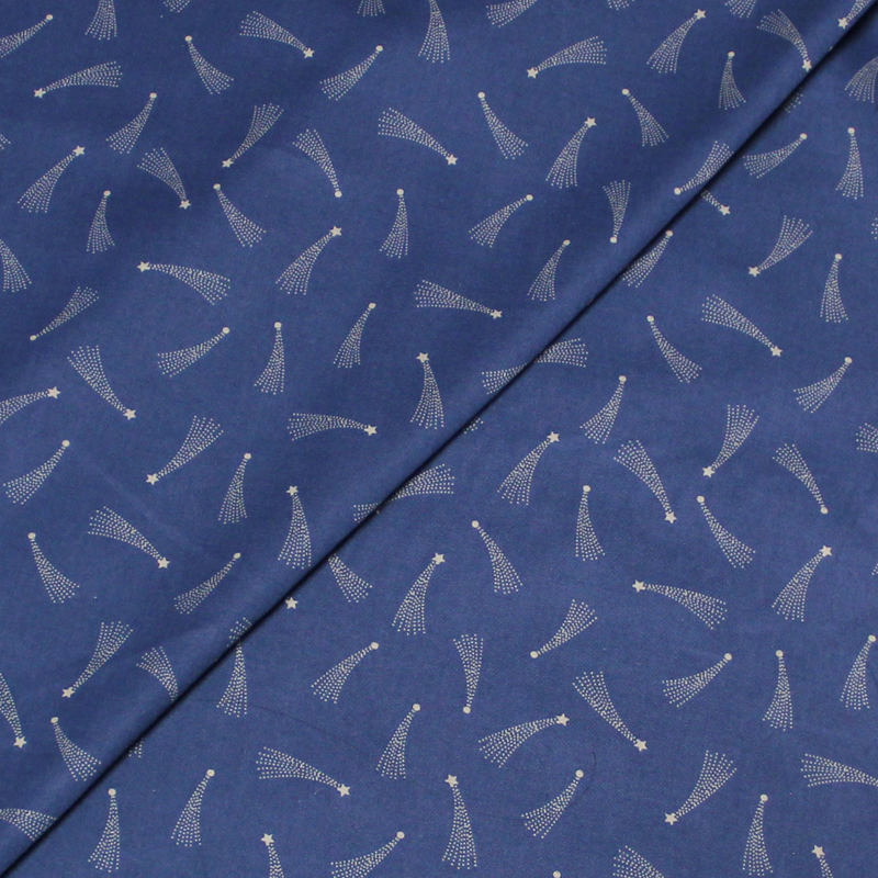 Popeline 100% coton -  Étoile filante écru fond bleu brut