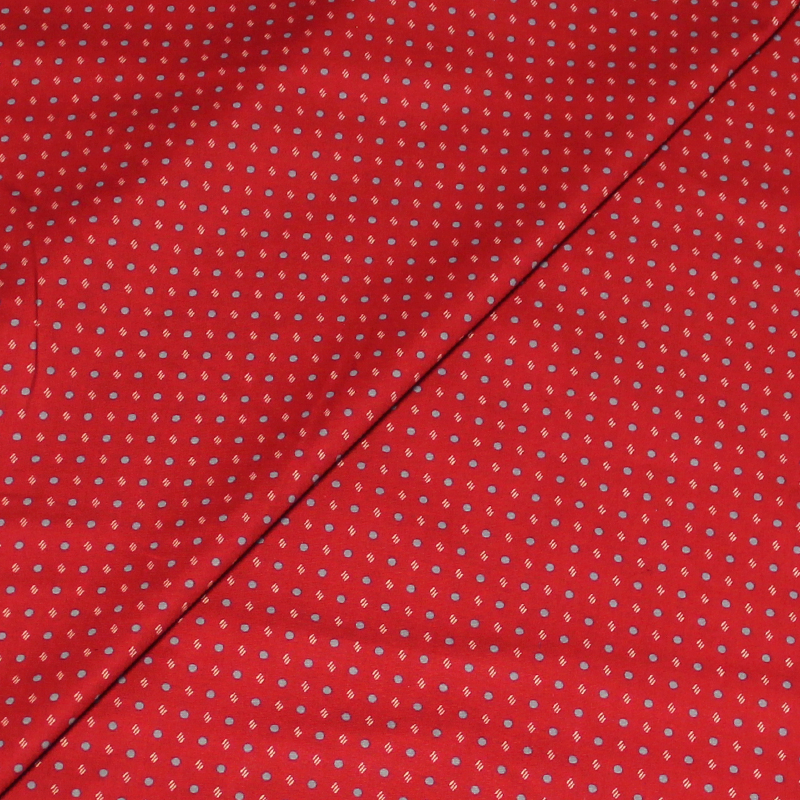 Popeline 100% coton - Pois ciel fond rouge foncé