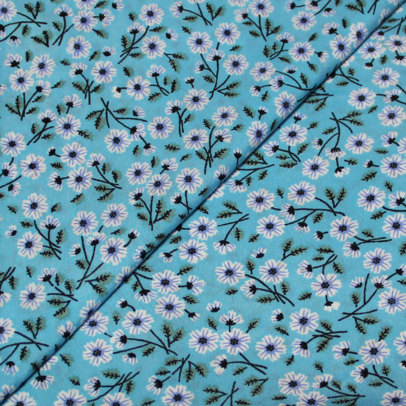 Microfibre imprimée - Fleurs bleu fond bleu Mansel 