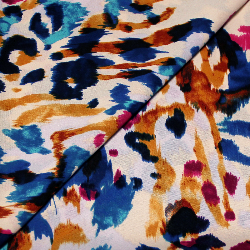 Crêpe Georgette imprimée - Motif multicolore fond écru