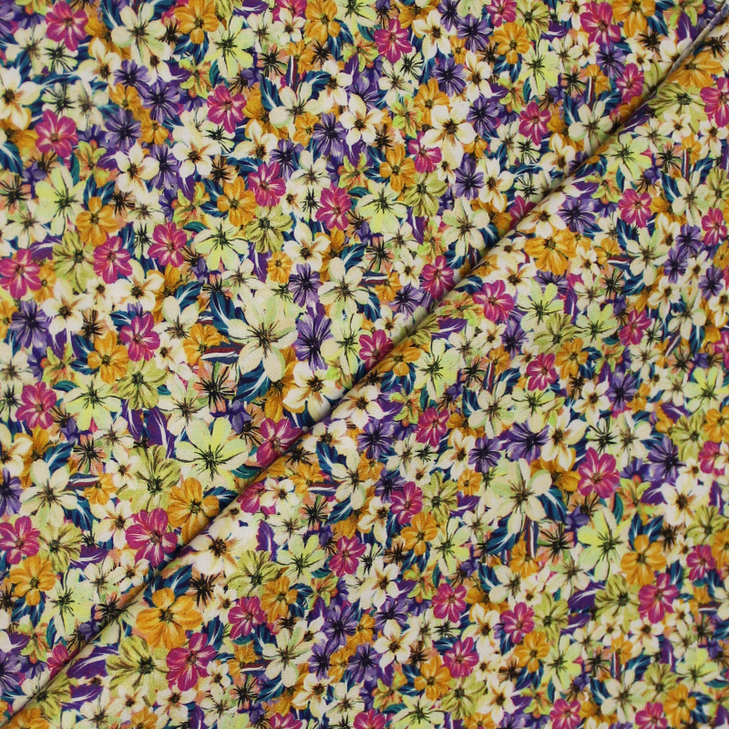 Popeline 100% coton - fleurs multicolore jaune