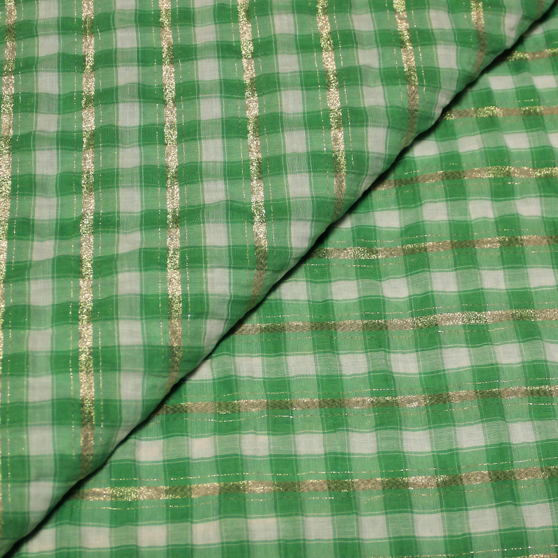Gaze seersucker lurex - Carreaux vert