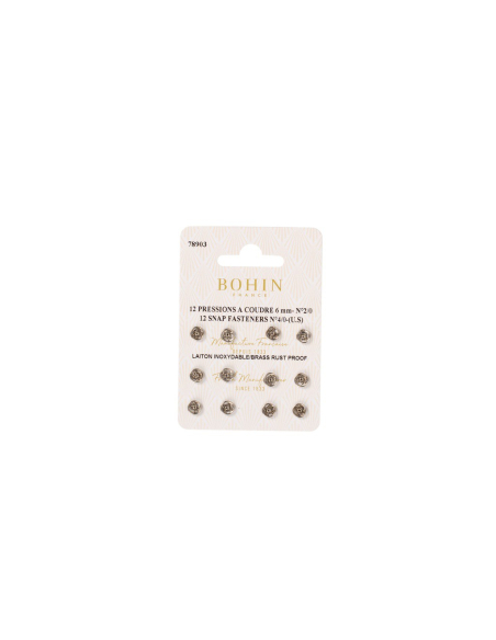 Boutons pression à coudre en laiton inoxydable (N°2/0, Carte 12 pcs, Argenté)