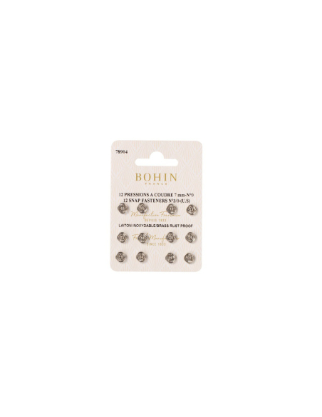 Boutons pression à coudre en laiton inoxydable (N°0, Carte 12 pcs, Argenté)