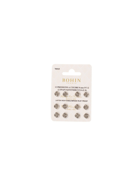Boutons pression à coudre en laiton inoxydable (N°1/2, Carte 12 pcs, Argenté)