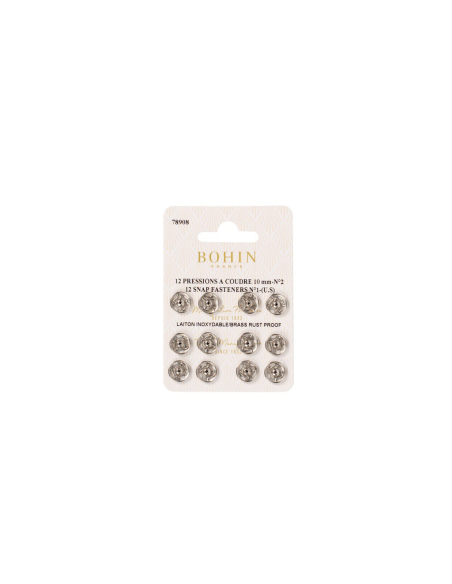 Boutons pression à coudre en laiton inoxydable (N°2, Carte 12 pcs, Argenté)