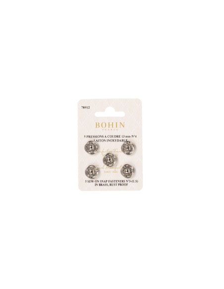 Boutons pression à coudre en laiton inoxydable (N°4, Carte 5 pcs, Argenté)