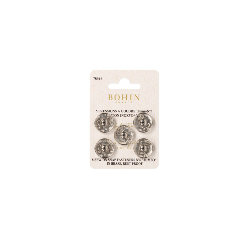 Boutons pression à coudre en laiton inoxydable (N°7, Carte 5 pcs, Argenté)