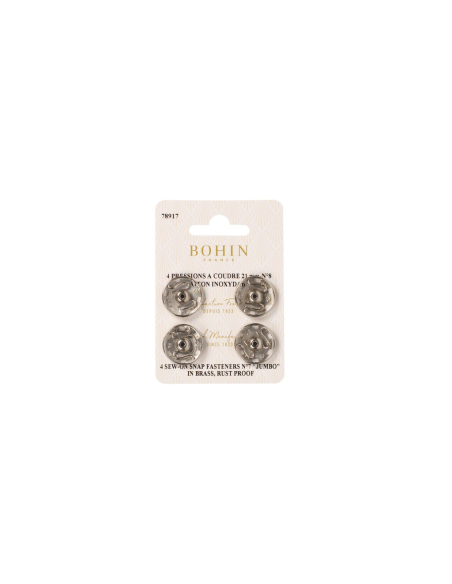 Boutons pression à coudre en laiton inoxydable (N°8, Carte 4 pcs, Argenté)