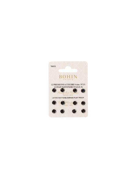 Boutons pression à coudre en laiton inoxydable (N°2/0, Carte 12 pcs, Noir)
