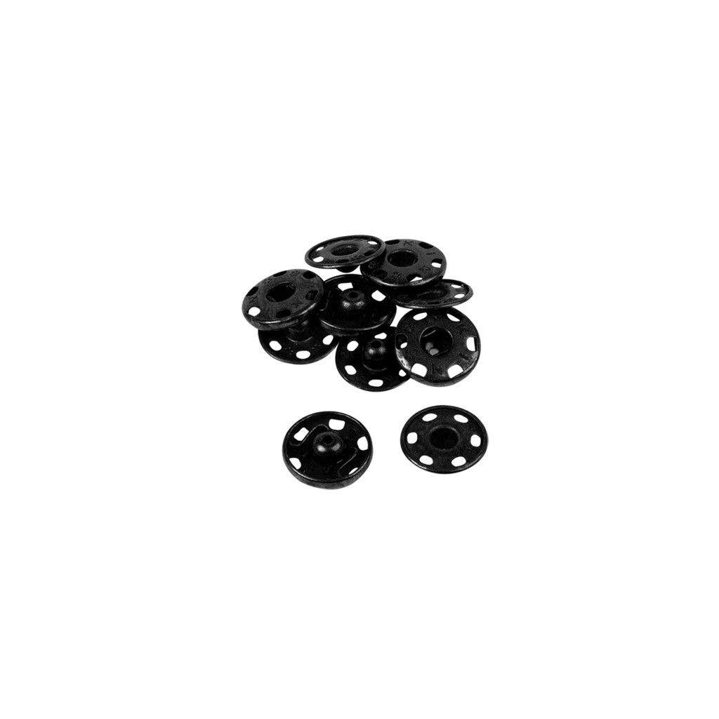 Boutons pression à coudre en laiton inoxydable (N°2, Carte 12 pcs, Noir)