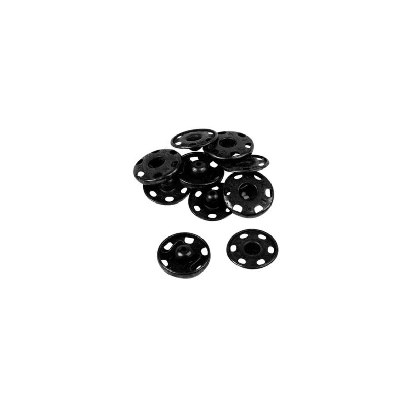 Boutons pression à coudre en laiton inoxydable (N°3, Carte 12 pcs, Noir)
