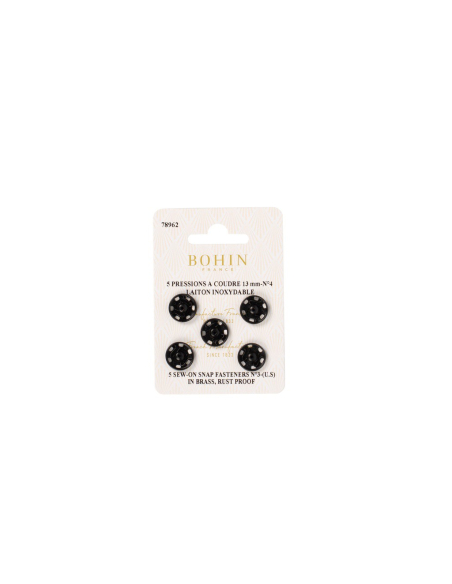 Boutons pression à coudre en laiton inoxydable (N°4, Carte 5 pcs, Noir)