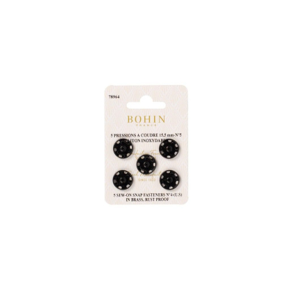 Boutons pression à coudre en laiton inoxydable (N°5, Carte 5 pcs, Noir)