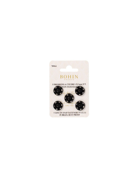 Boutons pression à coudre en laiton inoxydable (N°5, Carte 5 pcs, Noir)
