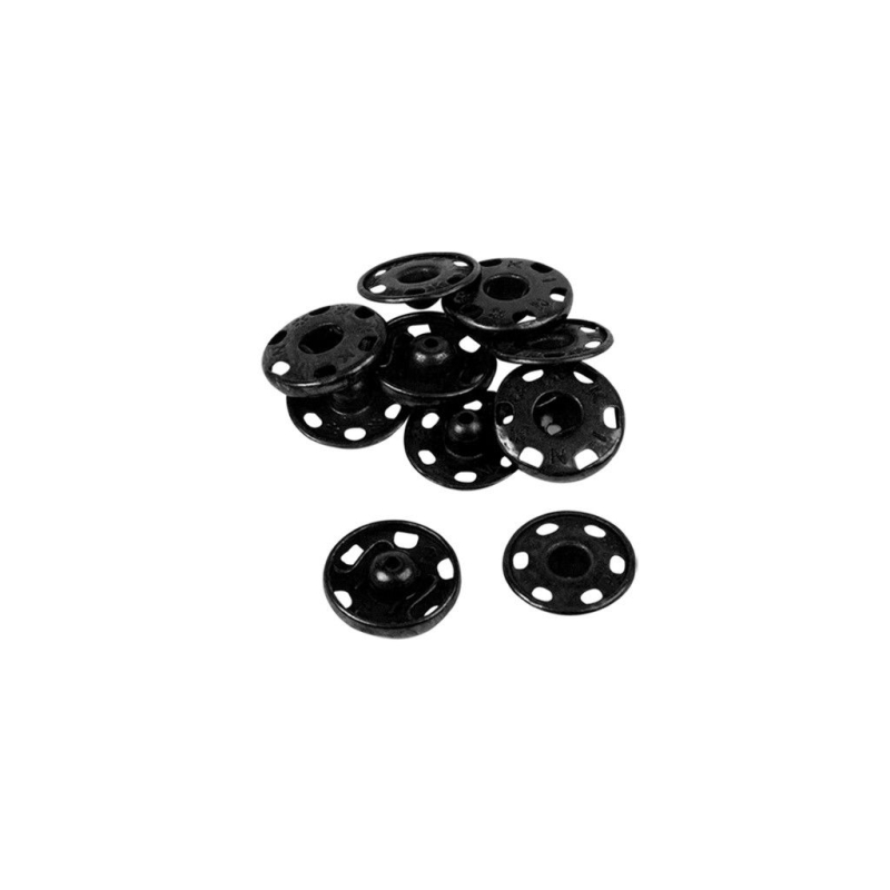 Boutons pression à coudre en laiton inoxydable (N°8, Carte 4 pcs, Noir)