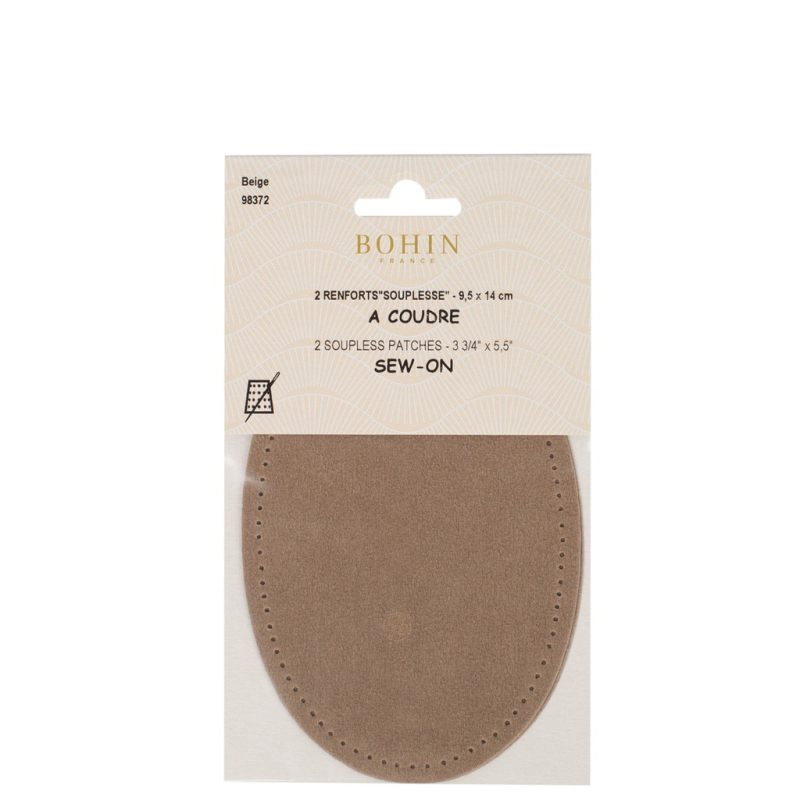 Renforts coudes et genoux imitation daim à coudre (9,5 cm x 14 cm, Beige)