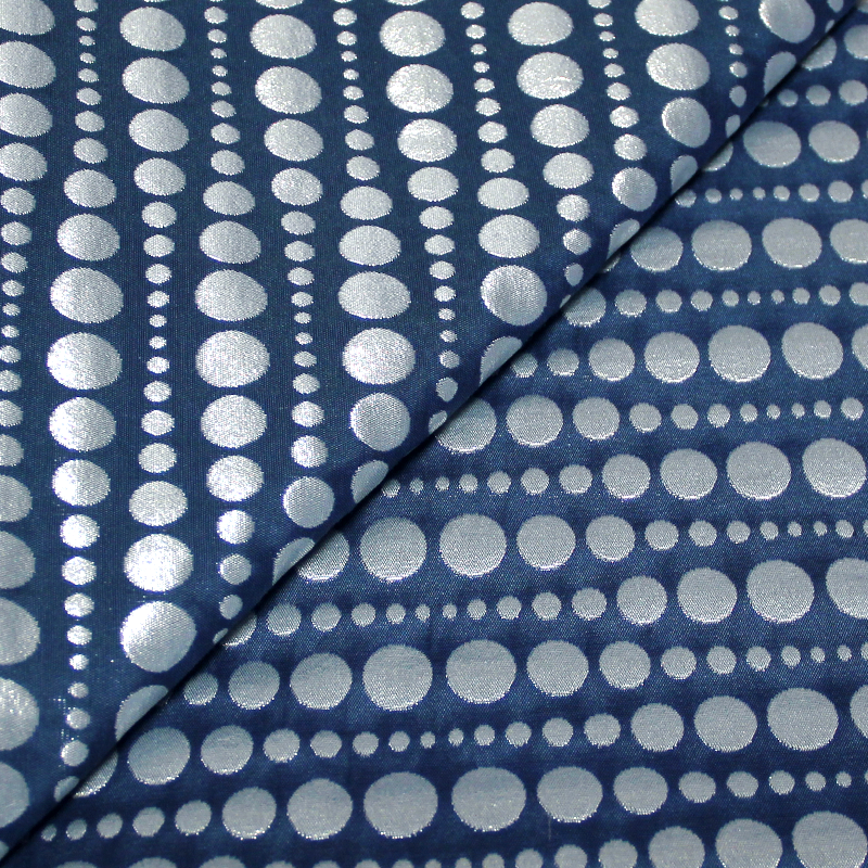 Tissu broché - Pois argent fond bleu