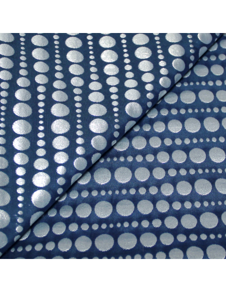 Tissu broché - Pois argent fond bleu