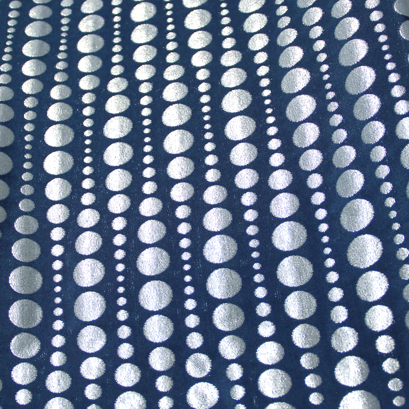 Tissu broché - Pois argent fond bleu