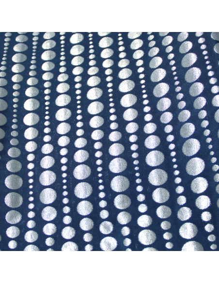 Tissu broché - Pois argent fond bleu
