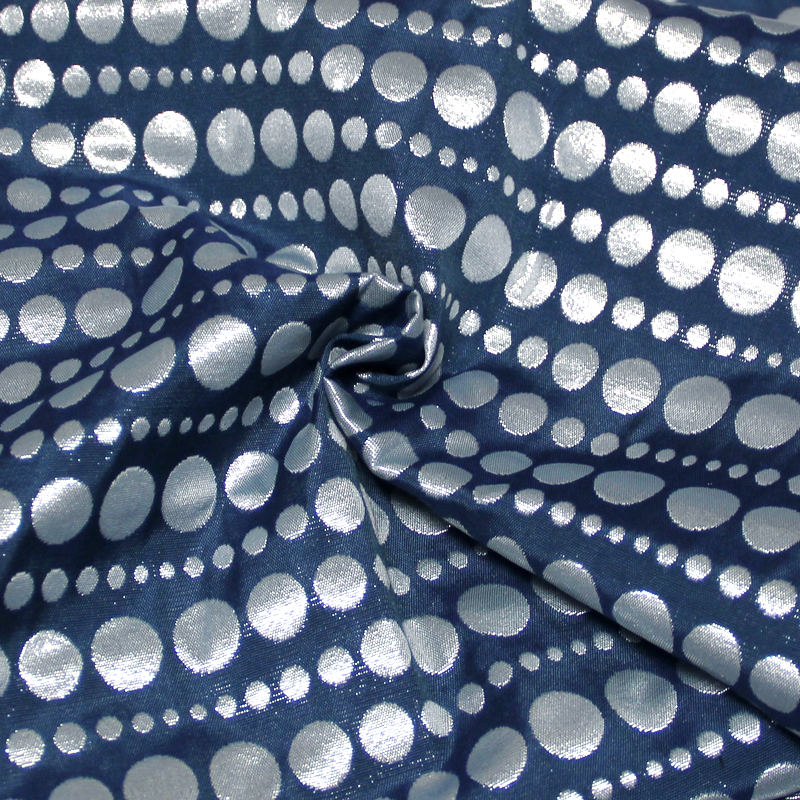 Tissu broché - Pois argent fond bleu