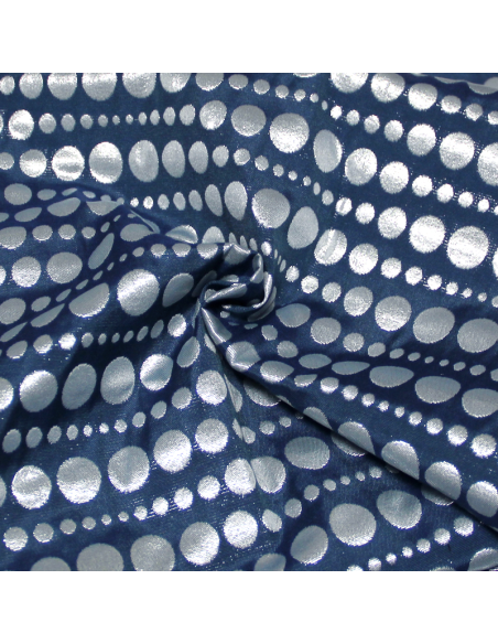 Tissu broché - Pois argent fond bleu