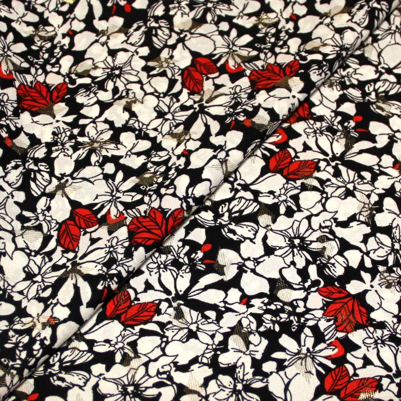 Javanaise - Fleuri blanc & rouge fond noir