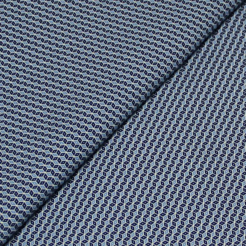 Percale 100% coton - Motif géométrique bleu & marine