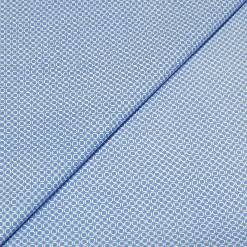 Percale 100% coton - Carré blanc fond bleu 
