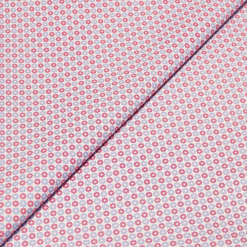 Percale 100% coton - Mini rosaces rose & ciel 