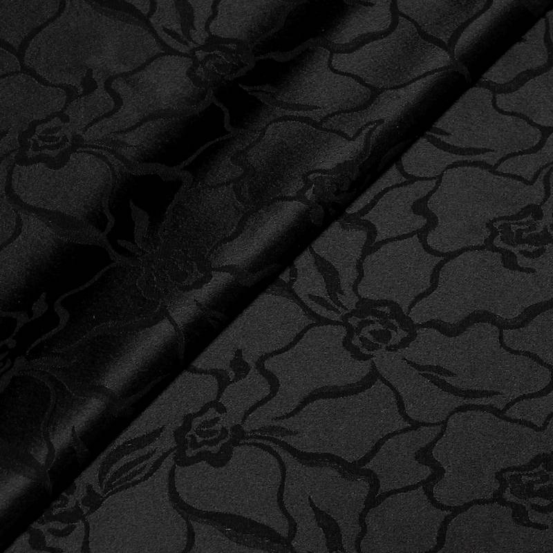 Satin 100% soie jacquard - Fleur abstraite noir