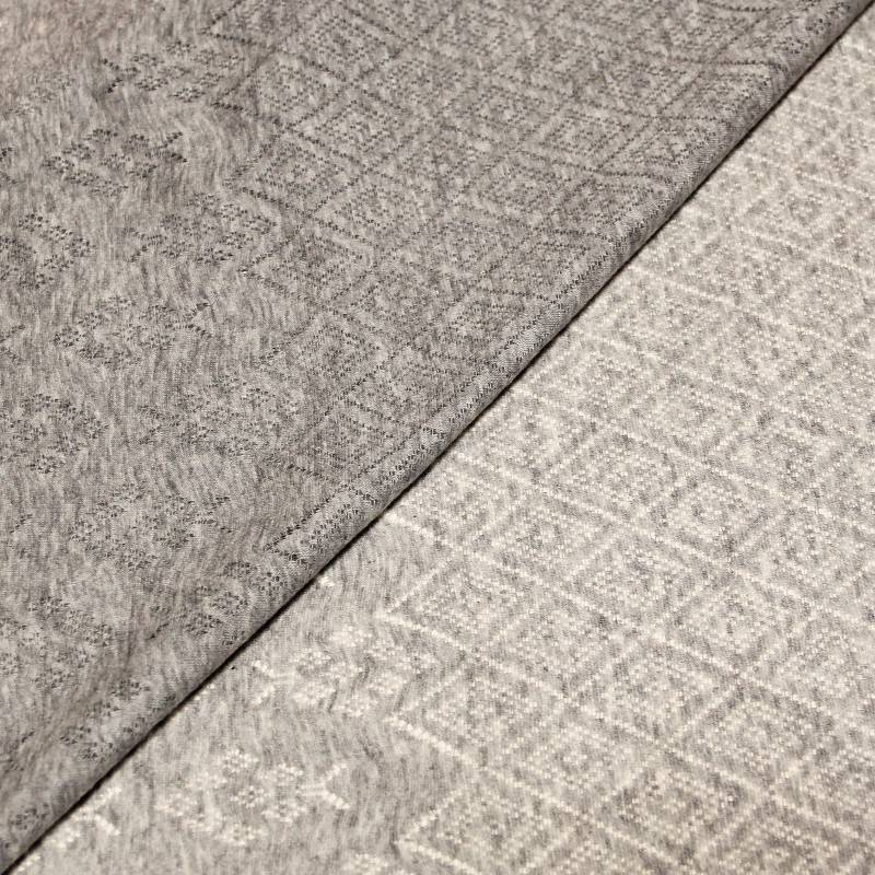 Jersey 100% coton - Motif géométrique gris ajouré