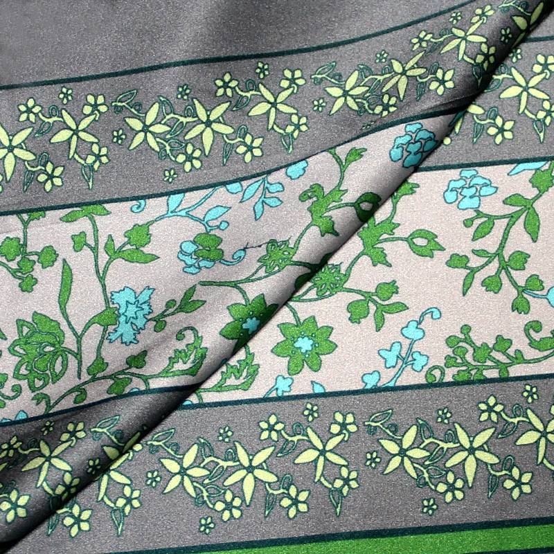 Satin de soie imprimé - Rayure fleuri vert & turquoise