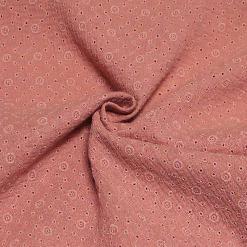 Broderie anglaise sur double gaze - Rond moutarde