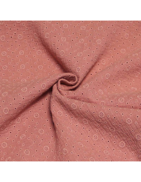 Broderie anglaise sur double gaze - Rond moutarde