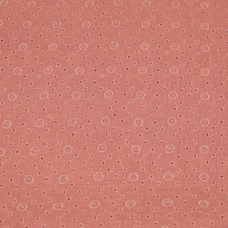 Broderie anglaise sur double gaze - Rond moutarde