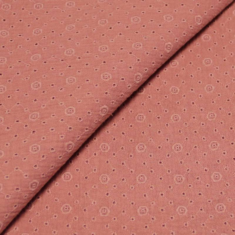 Broderie anglaise sur double gaze - Rond moutarde