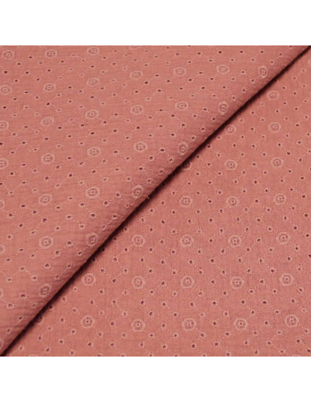 Broderie anglaise sur double gaze - Rond moutarde