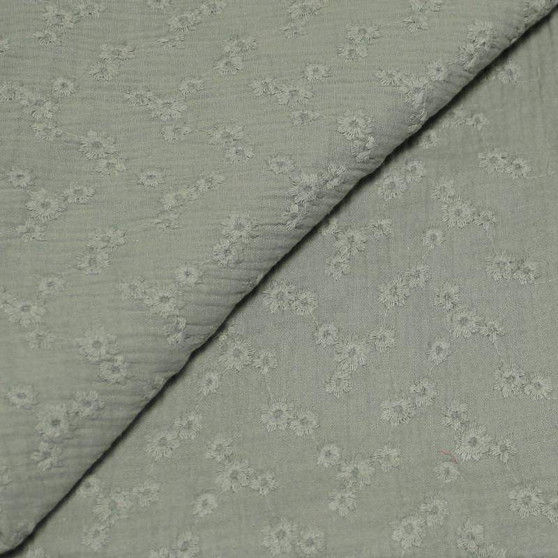 Double gaze brodée - Evelyne vert d'eau