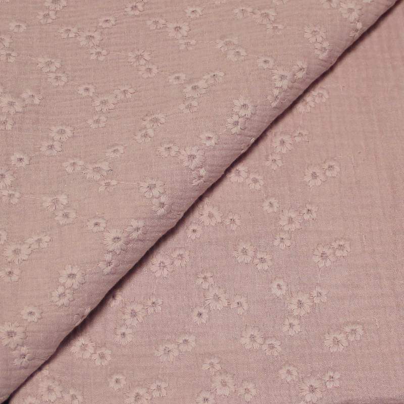 Double gaze brodée - Evelyne rose