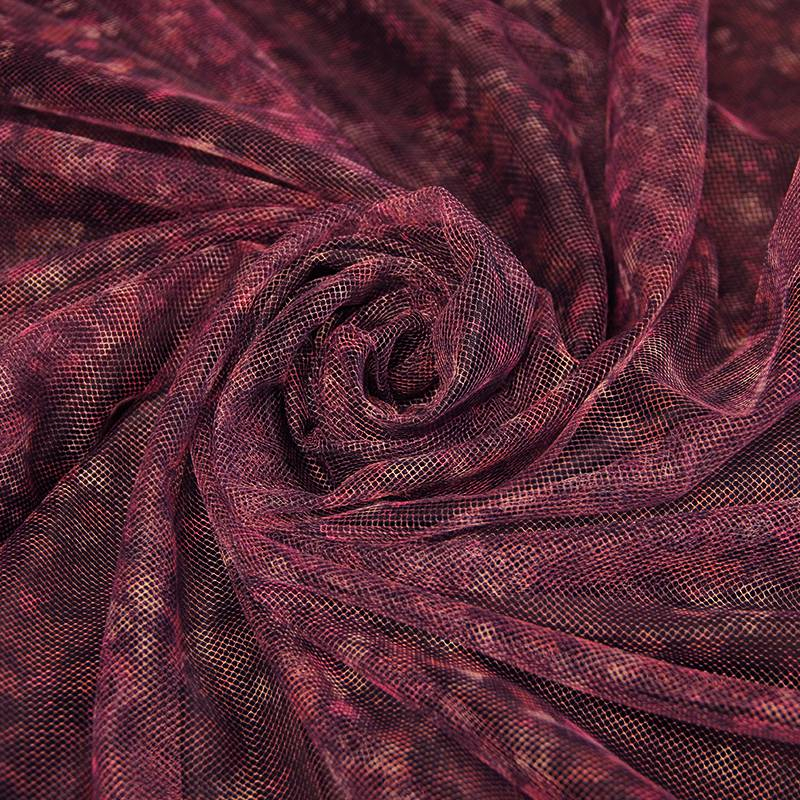 Tulle imprimé - Impression floral abstrait rose 