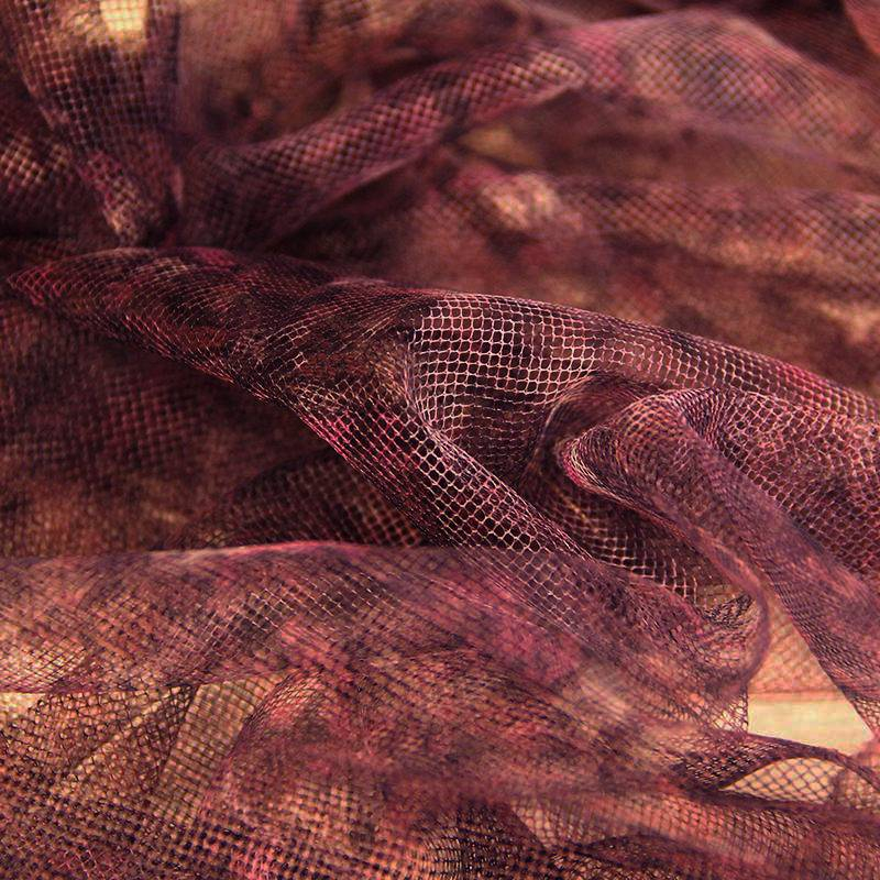 Tulle imprimé - Impression floral abstrait rose 