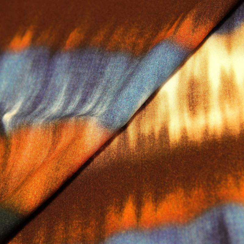 Toile de viscose imprimé - Tie and dye marron orange & bleu