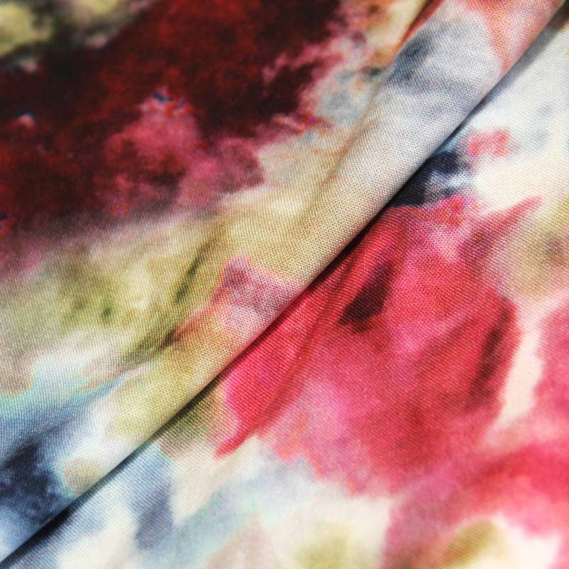 Toile de viscose imprimé - Tie and dye multicolore fond écru