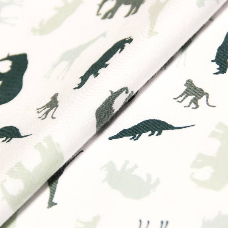 Jersey coton & élasthanne - Safari camaïeu de vert fond blanc