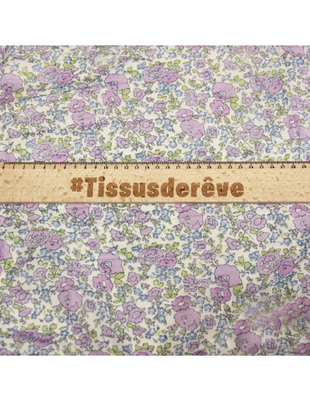 Étole imprimée 100% coton - Fleur violet & bleu fond blanc
